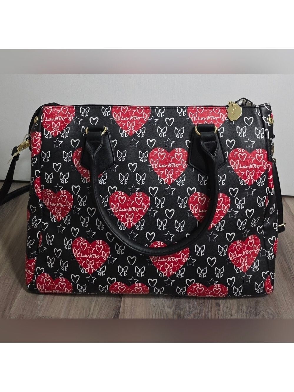 Luv Betsey by Betsey Johnson Heart Print Satchel Bag - New With Tag - Picture 5 of 12